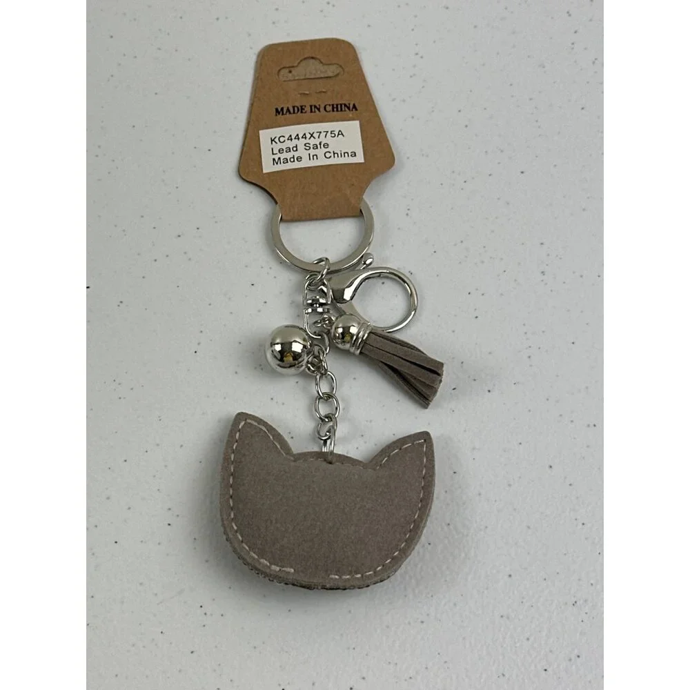 Cat Face Rhinestone Keychain With Tassel & Bell Lead Safe